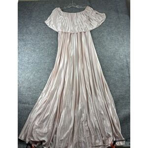 Women's L Satin Baby Pink Sweeping Accordion Pleated Maxi Dress Prom Wedding